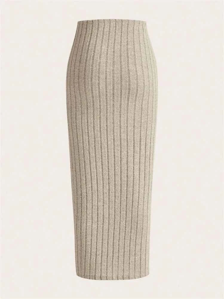Casual Ribbed Knit Pencil Skirt Women
