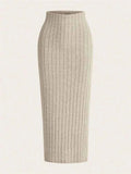 Casual Ribbed Knit Pencil Skirt Women