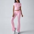 Casual Solid Color Slim Fit Short Sleeve Trousers Suit - Pink / L - Other