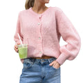 Casual Solid Knitted Single Breasted Cardigan For Women - Pink / S