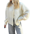Casual Solid Knitted Single Breasted Cardigan For Women - WHITE / S