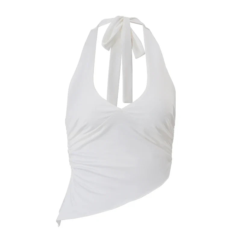 Casual Solid Women Halter Crop Top Elegant V neck - Other