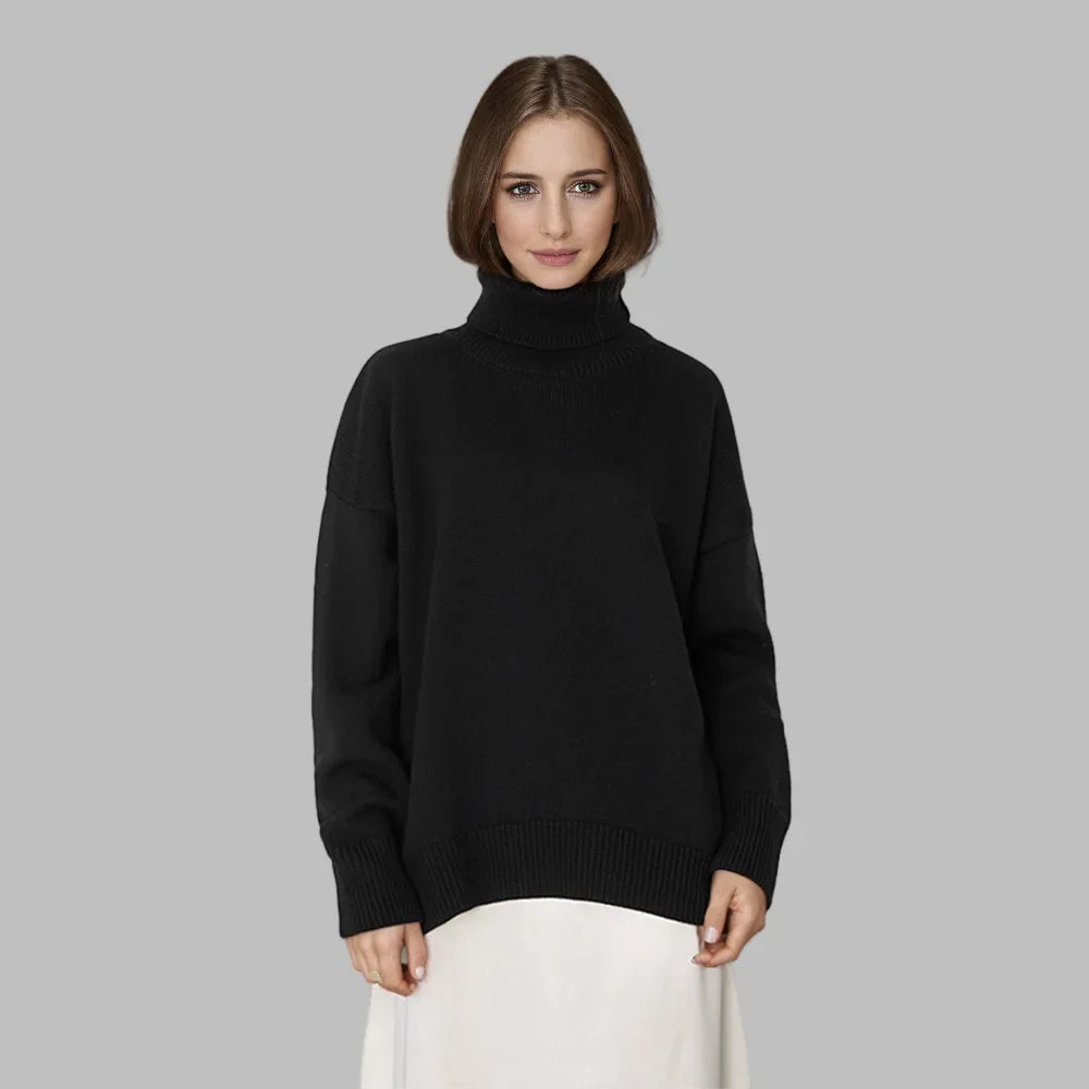 Casual Warm Women’s Sweater Turtleneck - black / S