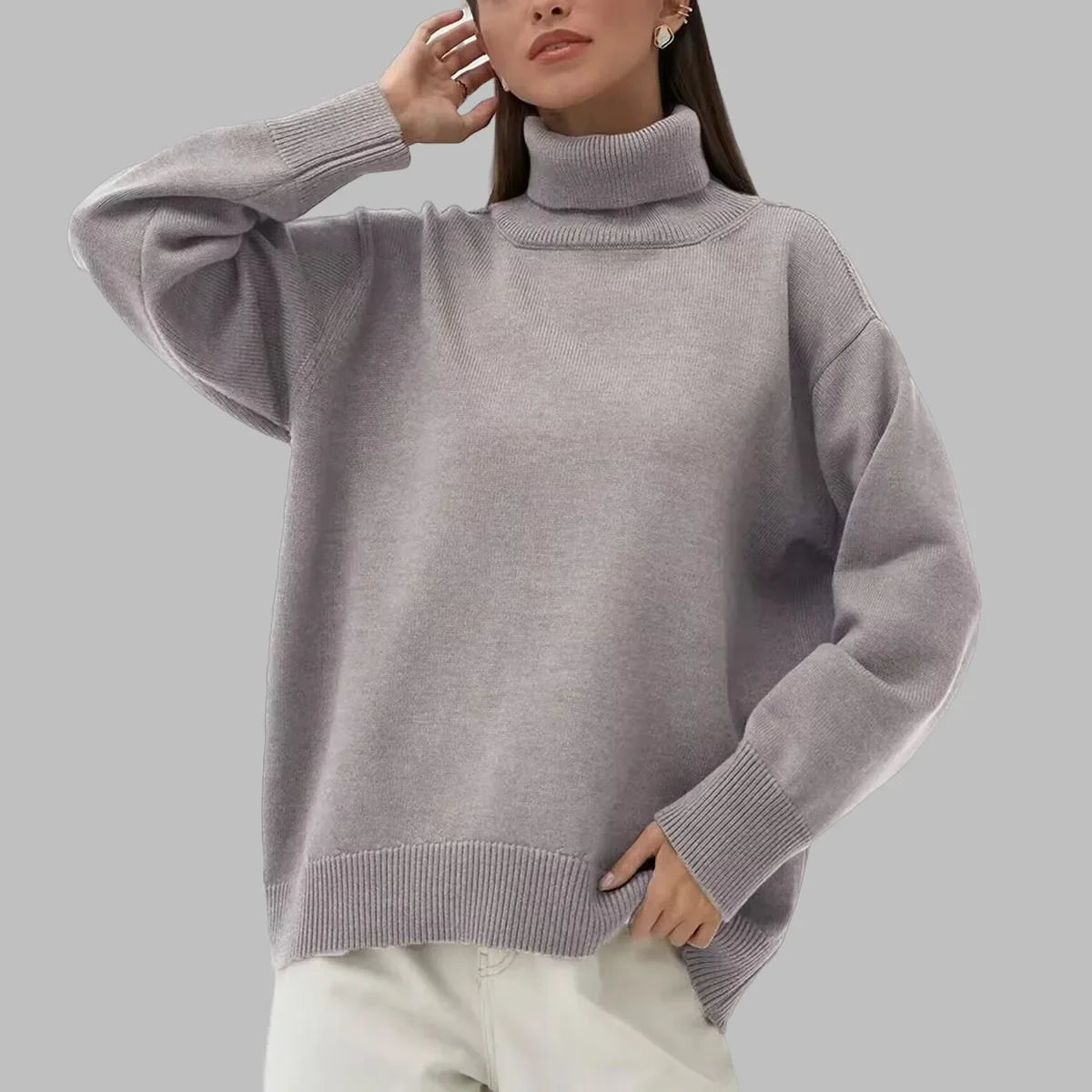 Casual Warm Women’s Sweater Turtleneck - GRAY / S