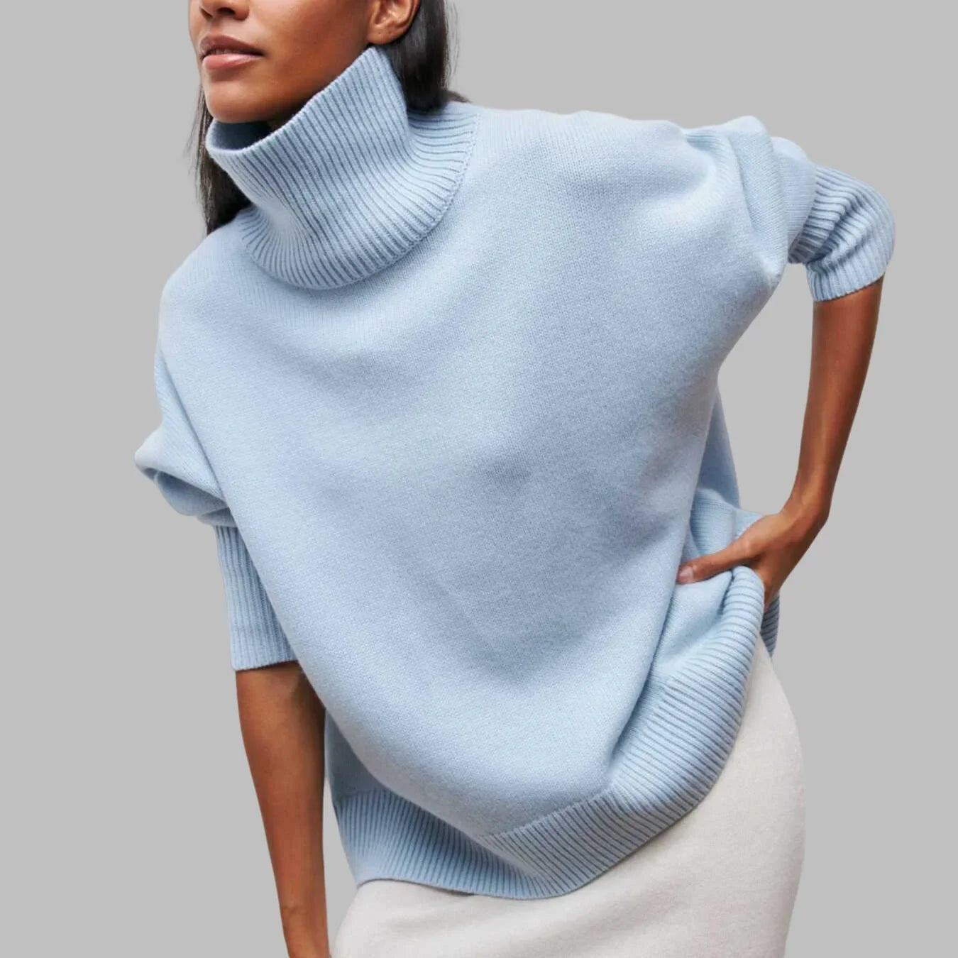 Casual Warm Women’s Sweater Turtleneck - Light Blue / M