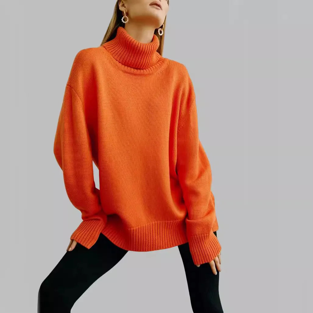 Casual Warm Women’s Sweater Turtleneck - Orange / S