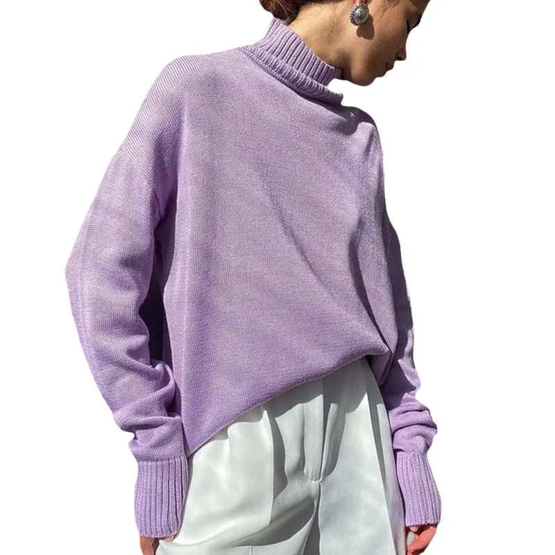 Casual Warm Women’s Sweater Turtleneck - PURPLE / S