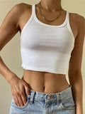 Casual White Sleeveless Cotton Cami Top Women Fashion Ribbed Crop - Other
