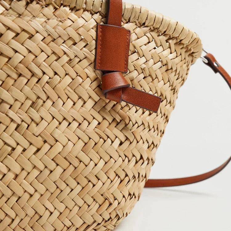 Casual Wicker Woven Basket Bag - Brown