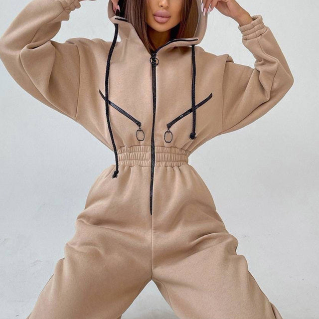 Casual Women Basic Hoodie Two Piece Sets Zipper Drawstring - Apricot / L - electronic accessories