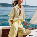 Casual Yellow Shirt Shorts Set Women