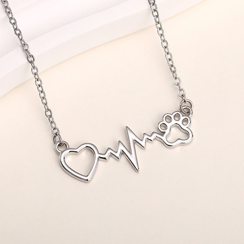 Cat Paw Necklace Heartbeat Chart - XL1166 White Gold Color - electronic accessories