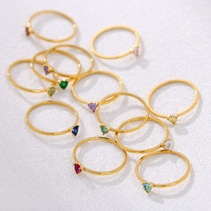 12-color Birthday Stone Birthday Stone Peach Heart Zircon Ring - Norellé