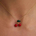 Cherry Pendant Necklace Stainless Steel Red Drip Oil