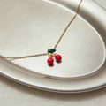 Cherry Pendant Necklace Stainless Steel Red Drip Oil