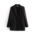 Chic Office Lady Double Breasted Blazer - black / L