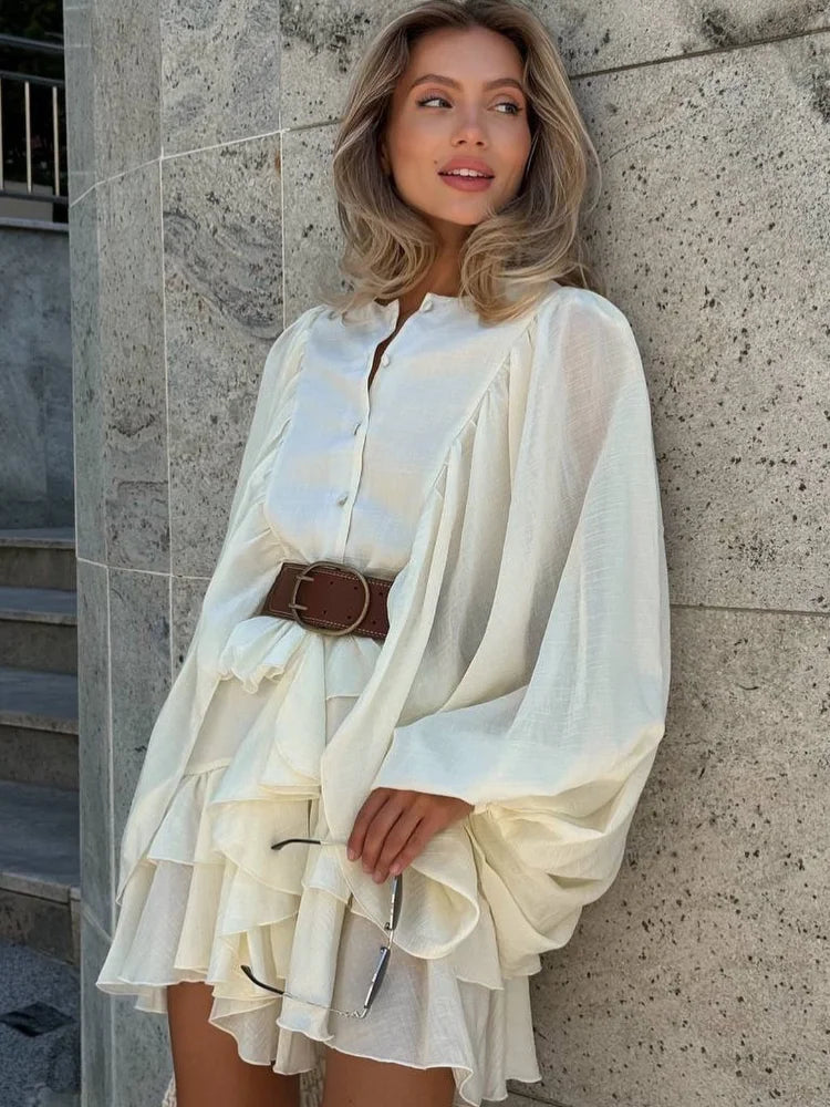 Chic Single Breasted Layered Ruffle Mini Dress