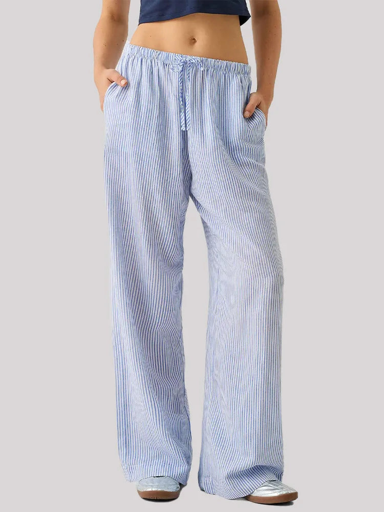 Chic Striped Loose Pants Women’s - blue / L