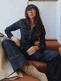 Chic Women’s Vintage Denim Set Single Breasted Lapel Jacket - Other
