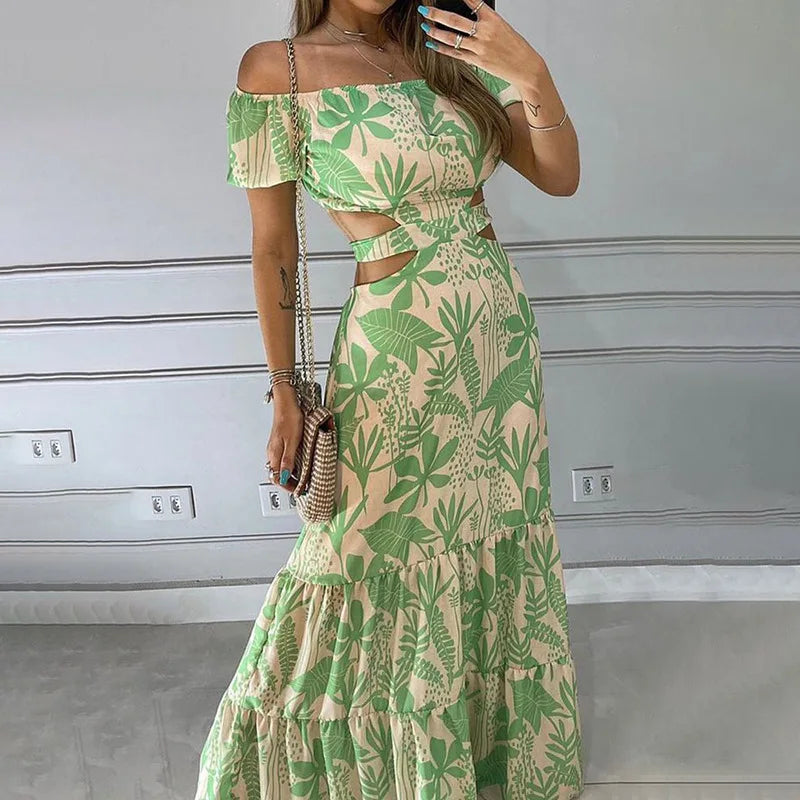 Chiffon Plus Size Off the Shoulder Floral Flower Maxi Long Dress for Women - Women’s Fashion - Clothing
