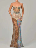 Chiffon Print Leopard High Slit Baroque Women Dress