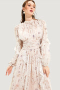 Chiffon Printed Ruffled Long Sleeve Dress - Other