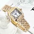 Classic Retro Square Waterproof Women’s Diamond-embedded Watch - Golden White Surface - electronic accessories