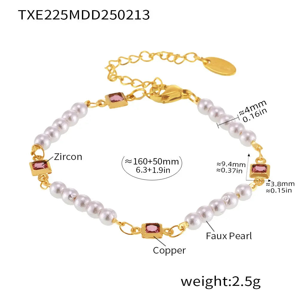 Clavicle Chain Bracelet Women’s Jewelry Suit - Gold Zircon Pearl - electronic accessories