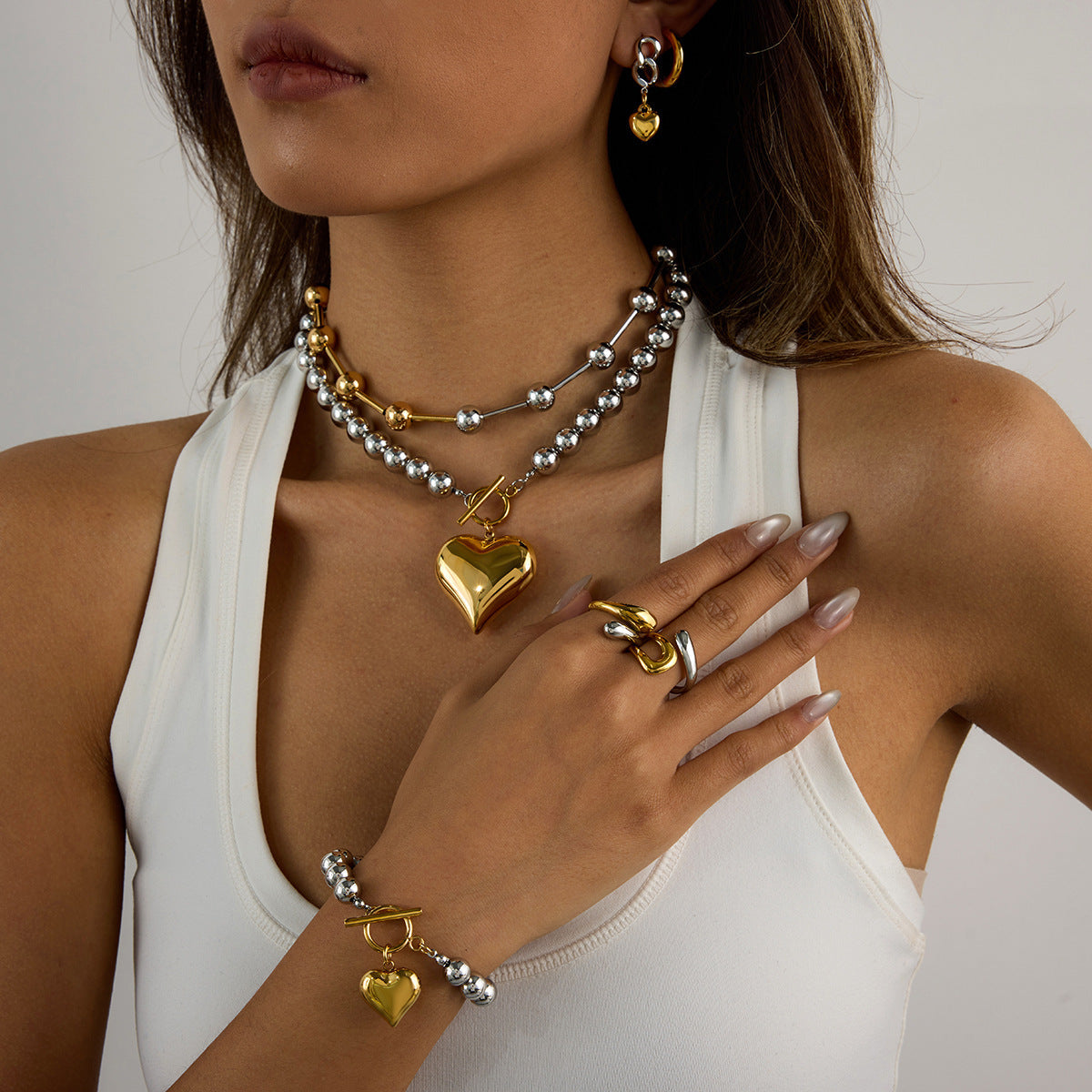 Color Matching Ornament Stainless Steel Heart Necklace - electronic accessories