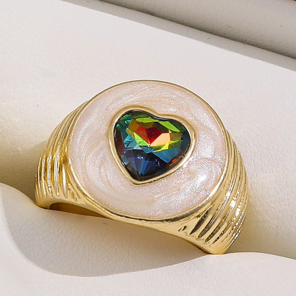 Colorful Crystals Oil Drop Peach Heart Crystal Ring - Green R2831 - electronic accessories