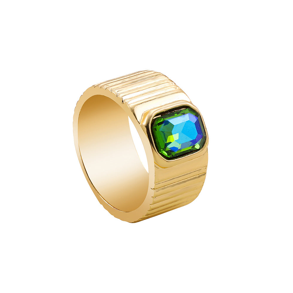 Colorful Crystals Oil Drop Peach Heart Crystal Ring - Green Rectangle R2822 - electronic accessories