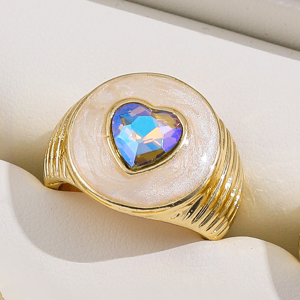 Colorful Crystals Oil Drop Peach Heart Crystal Ring - Love Blue R2822 - electronic accessories