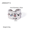 Colorful Cubic Zircon CZ Stone Crystal Wide Stainless Steel Waterproof Ring - JDR201677-S / resizable