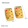 Colorful Cubic Zirconia Stainless Steel Stud Earrings for Women - JDE2312102