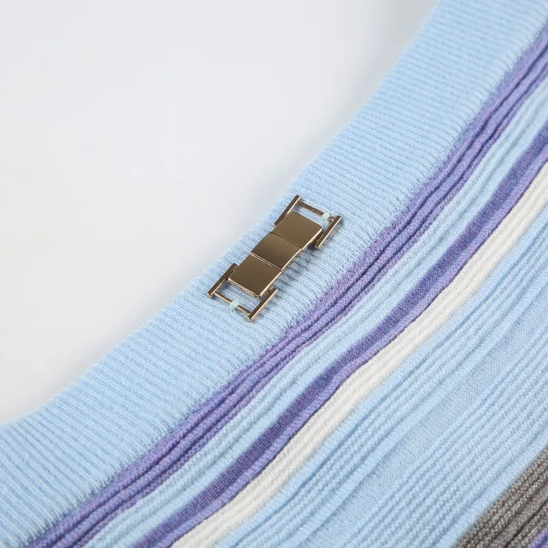 Colorful Striped Knitted 2 Piece Set Women