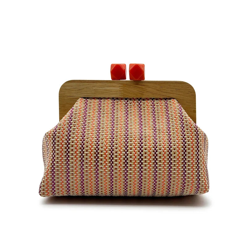 Colorful Striped PP Straw Clucth Bag for Women - Pink