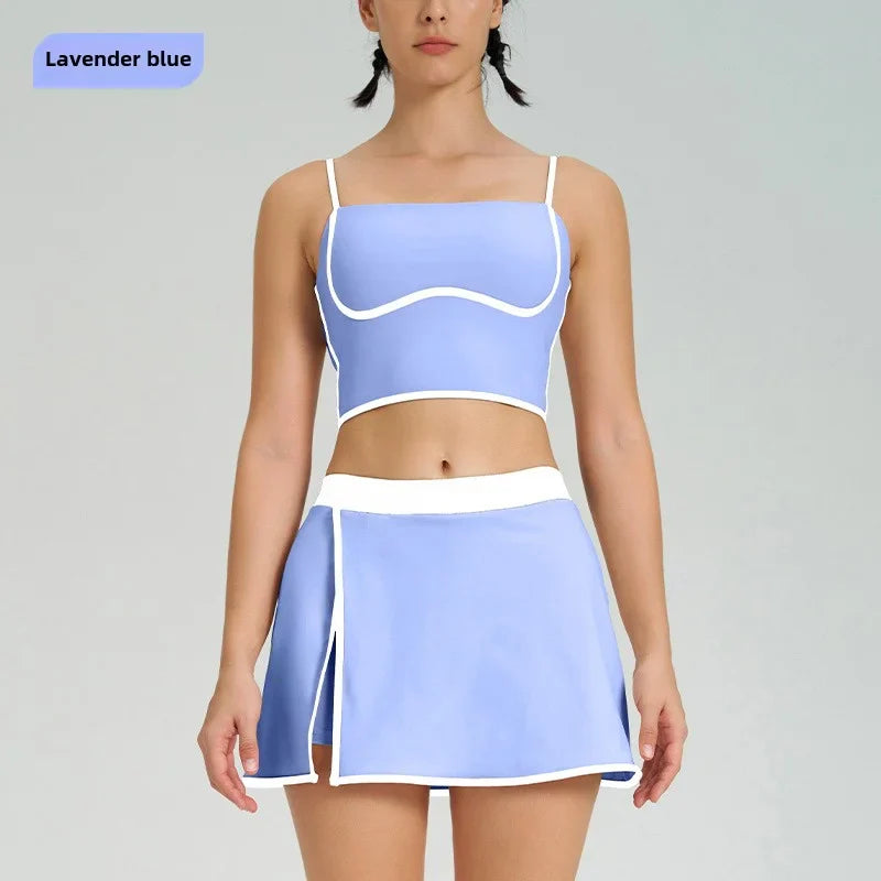 Contrast Color Fast-drying Sports Vest Women’s Fitness High Elastic Yoga Clothes - Lavender Blue-suit / L