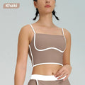 Contrast Color Fast-drying Sports Vest Women’s Fitness High Elastic Yoga Clothes - Khaki-top / L