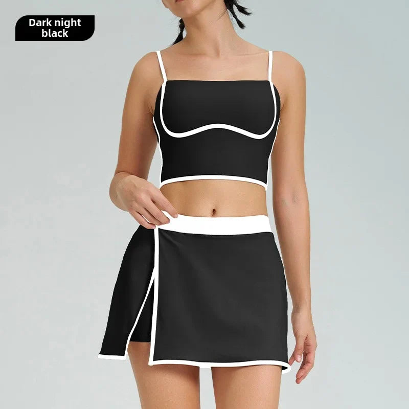 Contrast Color Fast-drying Sports Vest Women’s Fitness High Elastic Yoga Clothes - Dark night black-sui / L