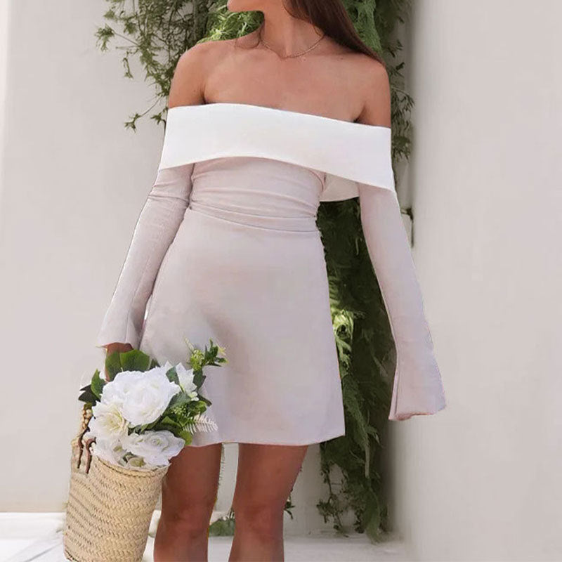 Contrast Color Laminated Chest Wrap Long Sleeve Dress - Other