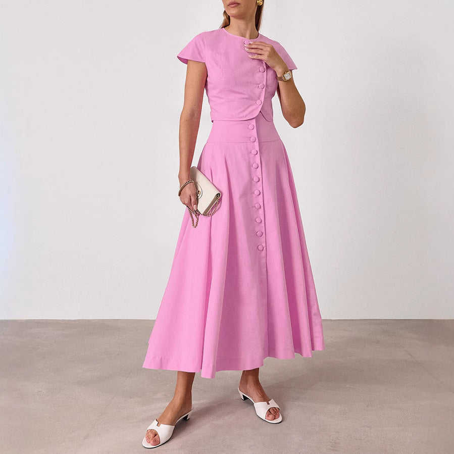 Cotton High Waist V-neck Dress Suit - Other