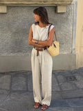 Cotton Linen Vest Pants Set Women