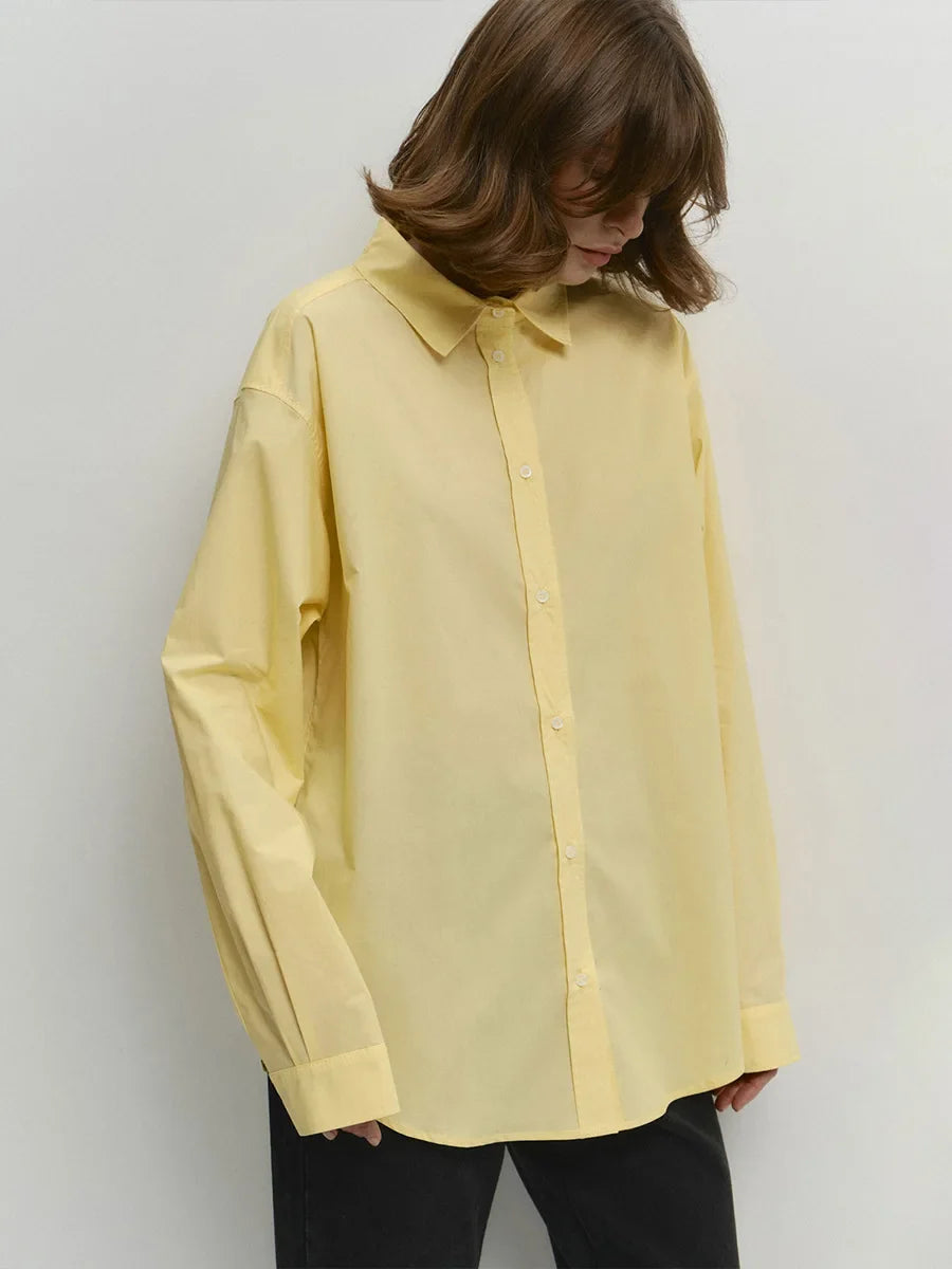 Cotton Solid Color Long Sleeved Shirt