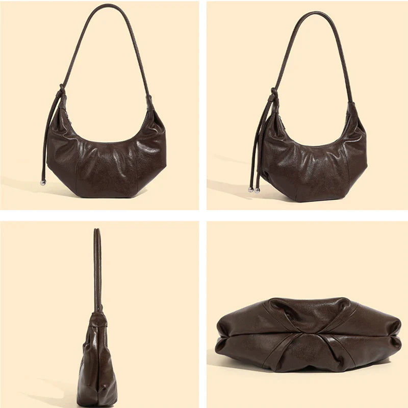 Cowhide Genuine Leather Half Moon Shoulder Bag