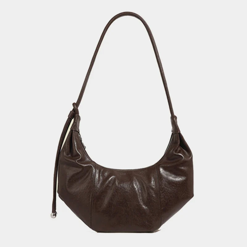 Cowhide Genuine Leather Half Moon Shoulder Bag