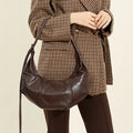 Cowhide Genuine Leather Half Moon Shoulder Bag
