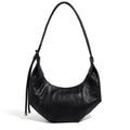 Cowhide Genuine Leather Half Moon Shoulder Bag - Black