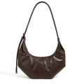 Cowhide Genuine Leather Half Moon Shoulder Bag - Coffee