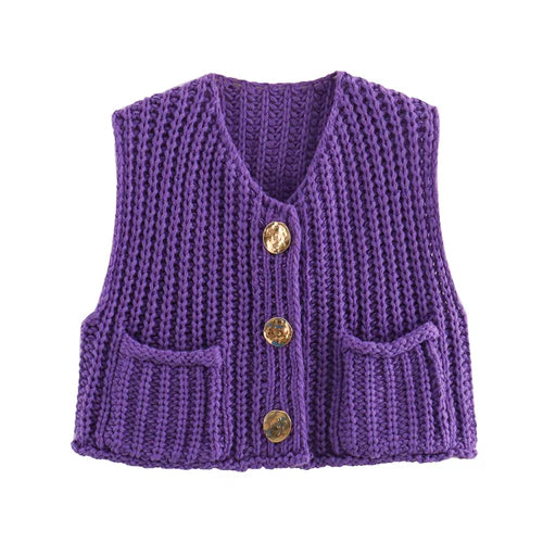 Crop Sweater Women Vest Solid Loose Casual - M / PURPLE / CHINA - Other