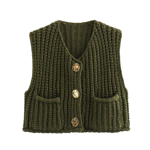 Crop Sweater Women Vest Solid Loose Casual - S / army green / CHINA - Other